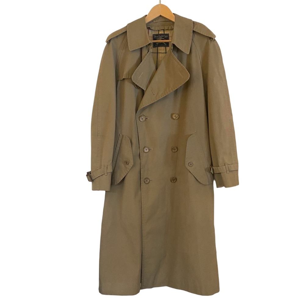 Vintage Burberry Trench Coat Mac Tan Brown Wool Liner Belted Size 38 Long